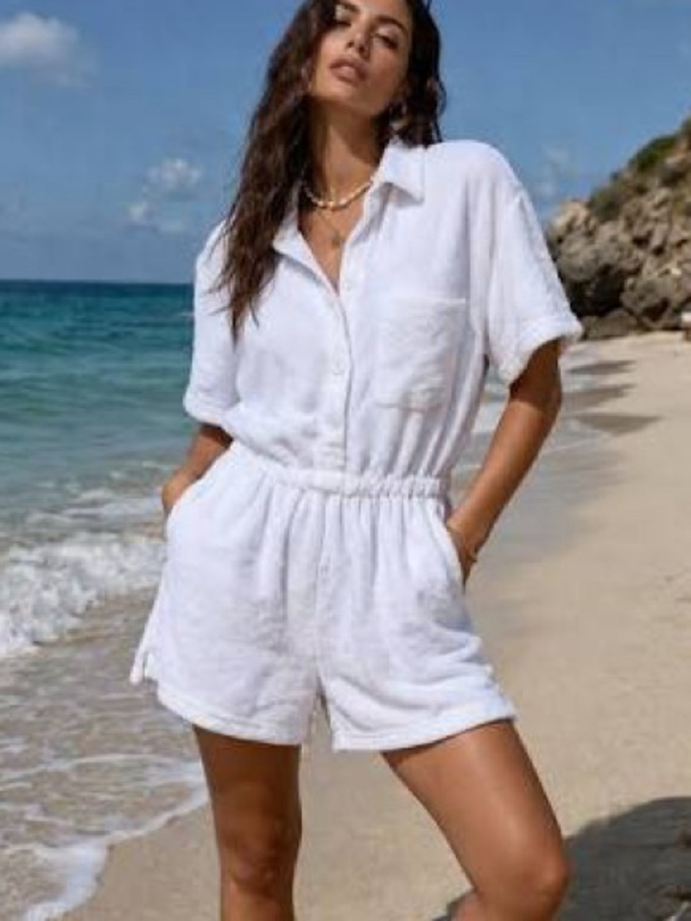Araminta James Terry Romper in Daisy White